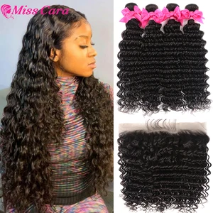 Перуанские волнистые пряди с фронтальной 100% человеческие волосы 34 пряди с фронтальной Miss Cara Remy человеческие волосы с фронтальной пряди