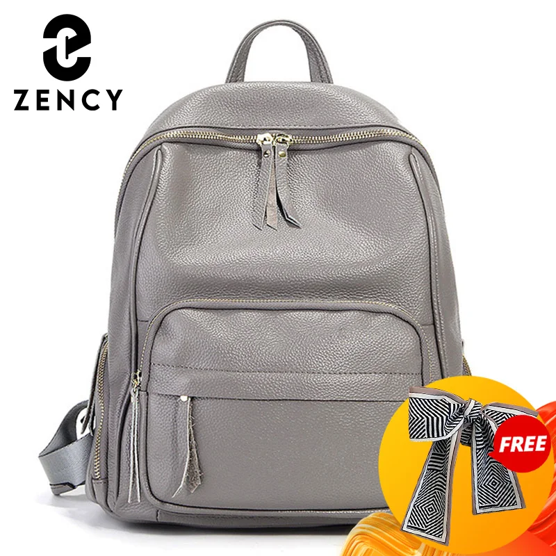 

Zency Large Capacity Big Women Backpack 100% Genuine Leather High Quality Schoolbag Daily Casual Travel Bag Black Grey Knapsack