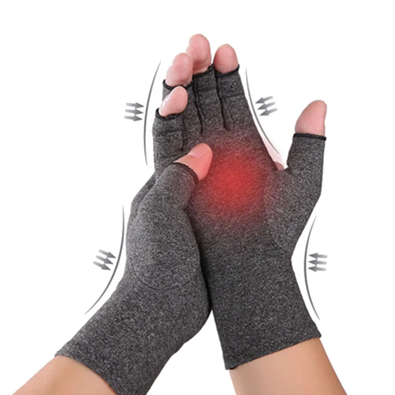 

1 Pair Unisex Cotton Elastic Therapy Compression Gloves Arthritis Joint Pain Relief Gloves Half Finger Cycling Fitness Gloves