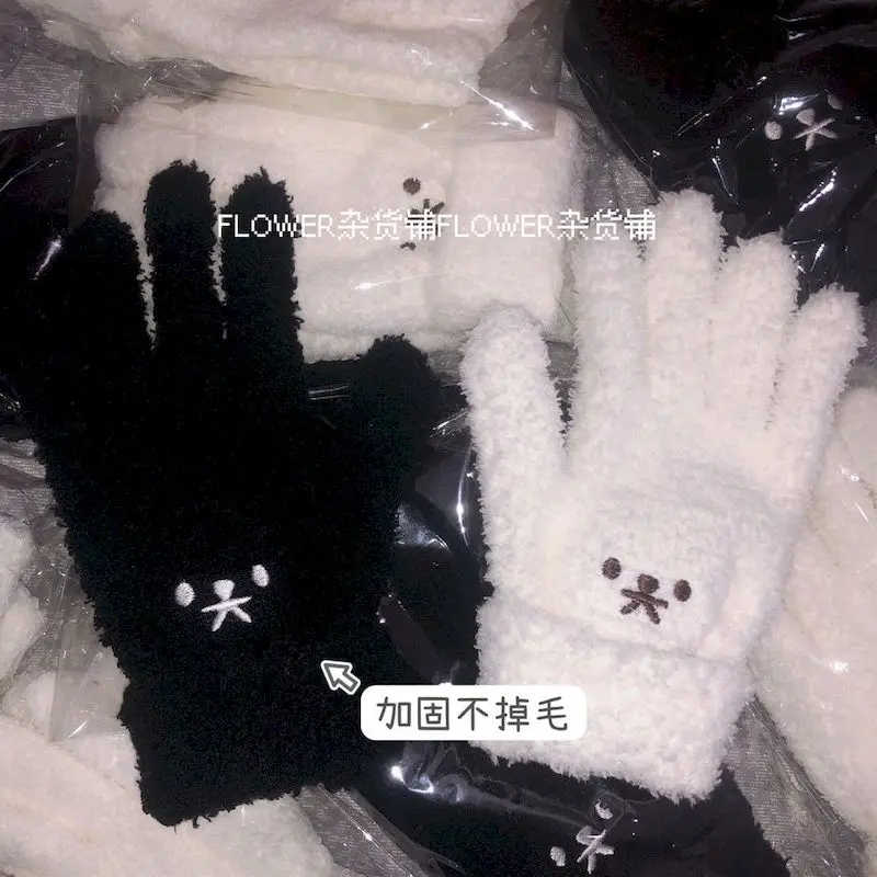 

Gothic Lolita Gloves Women Fashion Cute Plush Non-shedding Finger Glove Girl Winter Student Plush Soft Cartoon Outdoor Cycling