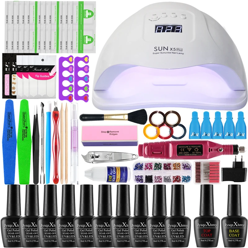 54/24 Вт УФ лампа 10 цветов отмачиваемый гель для ногтей комплект лаков маникюрный