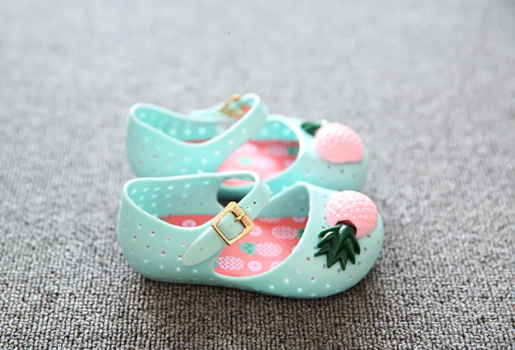 Mini Melissa/Женская обувь; Новинка года; детская обувь с дырками, украшенная фруктами; нескользящая прозрачная обувь; обувь для девочек из ПВХ на резиновой подошве