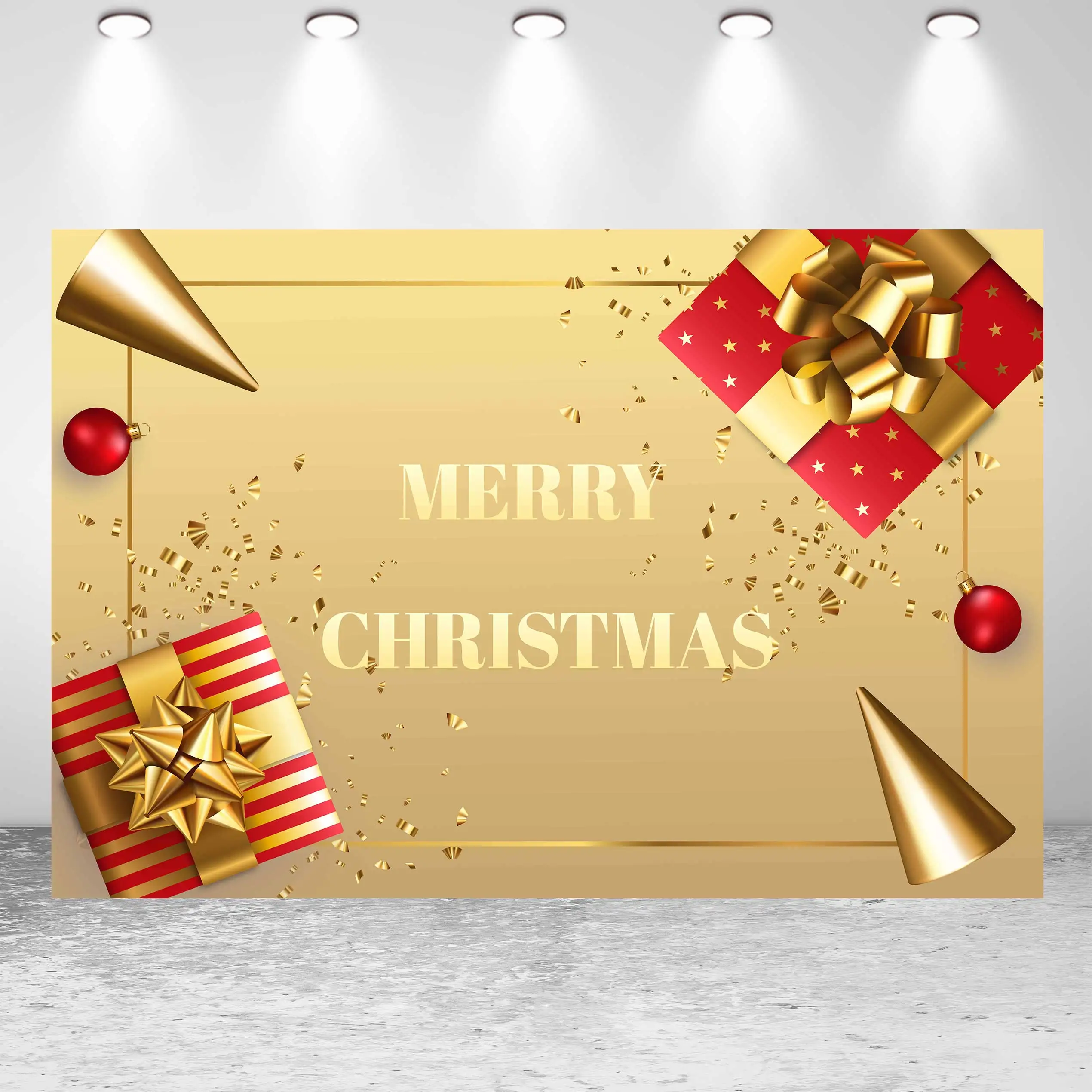 

NeoBack Merry Christmas Gift Star Dlitter Gold Snowflake Christmas Tree Party Banner Photo Backdrop Photography Background