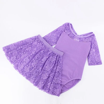 lavender half sleeve Балетное платье для девочек, гимнастические купальники, кружевные юбки, трико с длинными рукавами, гимнастический купальник для малышей, для танцев - Цвет: lavender half sleeve