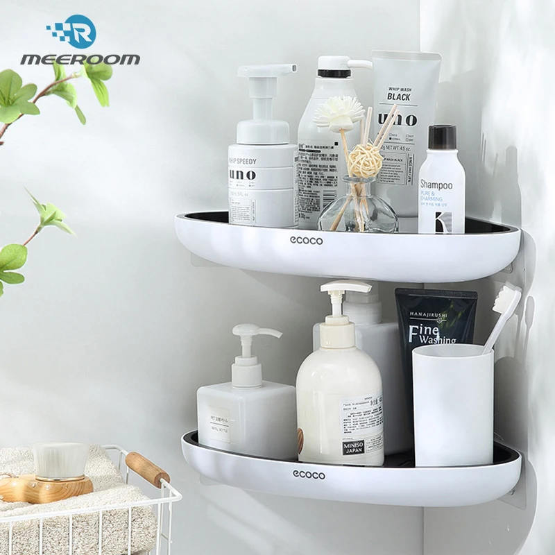 ECOCO Wall Mounted Bathroom Storage Shelves Wall Free Punching Storage Shelves Shampoo Shelf Towel Rack for Bathroom, Kitchen
