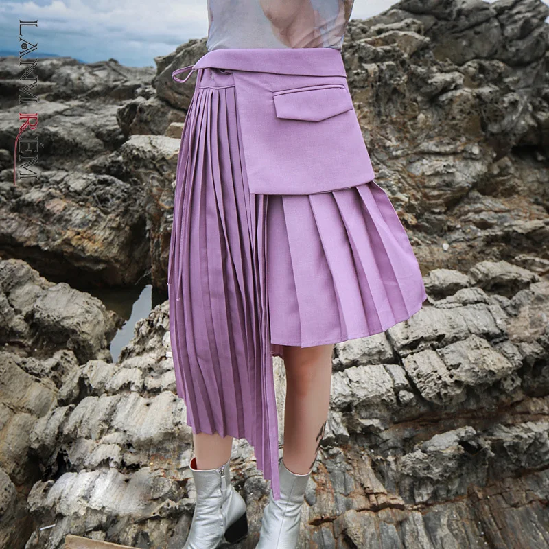 

LANMREM 2022 Весенняя модная новая плиссированная юбка Irregualr Универсальная Женская Асимметричная юбка с высокой талией YF868
