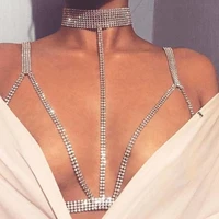 bohemian sexy chest chain for women full rhinestone crossover chest chain shining crystal bra body necklace choker beach jewelry