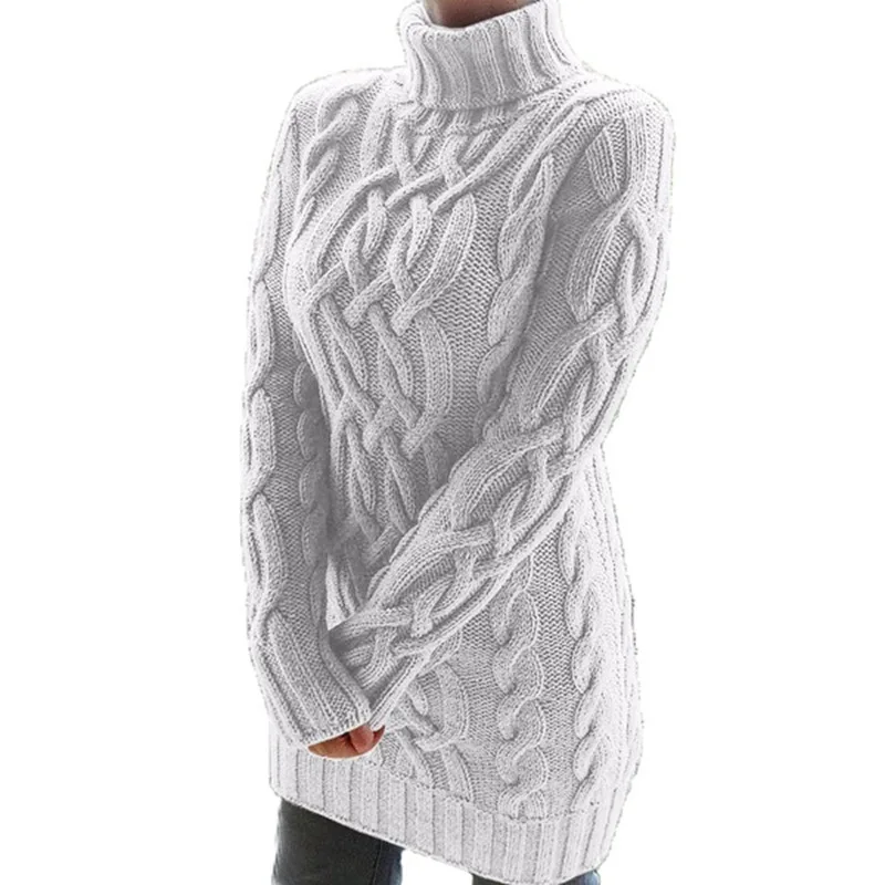 

Nice Pop Autumn Winter elegant knitted Turtleneck Sweater Dress Women Thick Sweater dress Sexy solid ladies Winter Sweater Dress