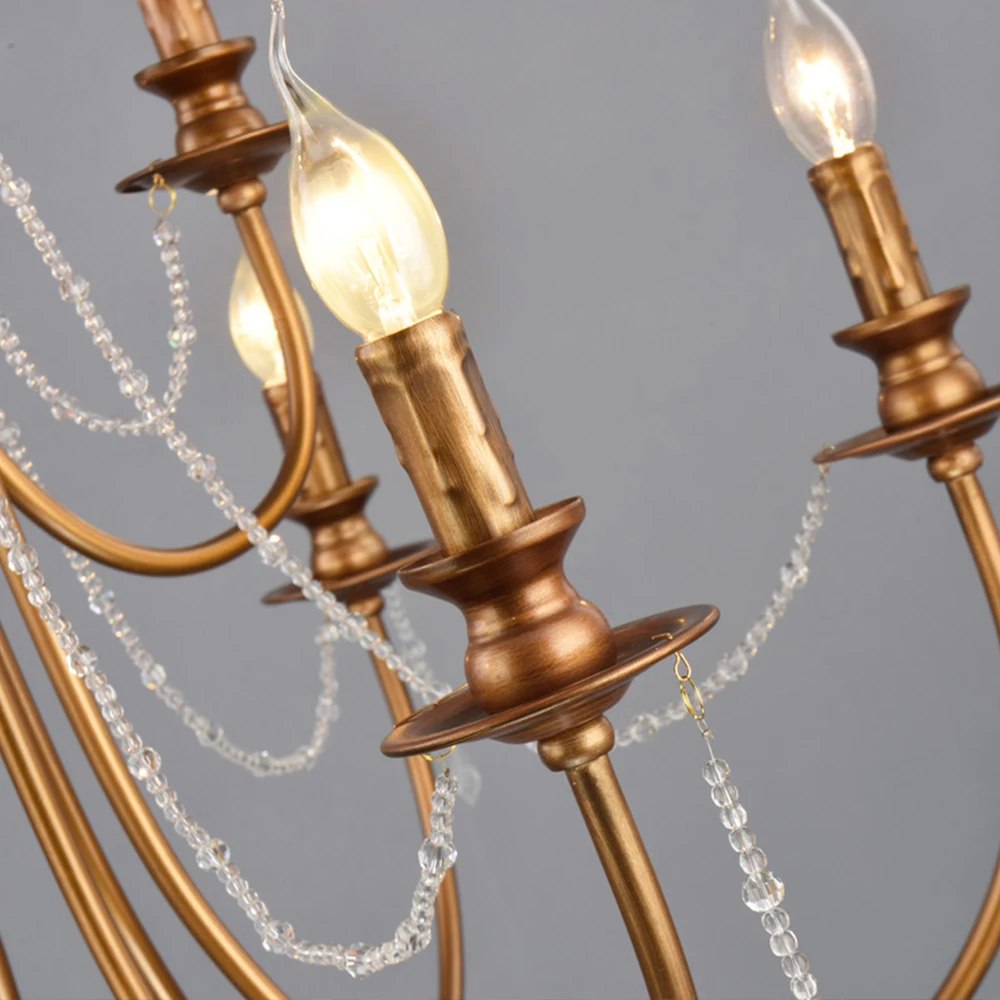 Modern Vintage Design Crystal E14 Ancient Gold Led Chandelier Lighting Fixtures for Home Loft Staircase Living Room Bedroom Lamp
