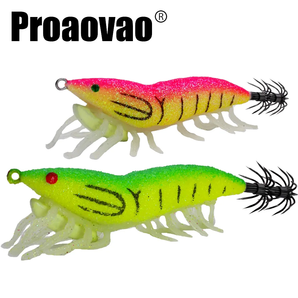 Светящаяся приманка крючок для кальмара деревянные приманки креветок с мягкой