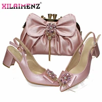 new design pointed toe african 2020 spring lady shoes and bag set in pink color pu leather nigerian women shoes matching bag