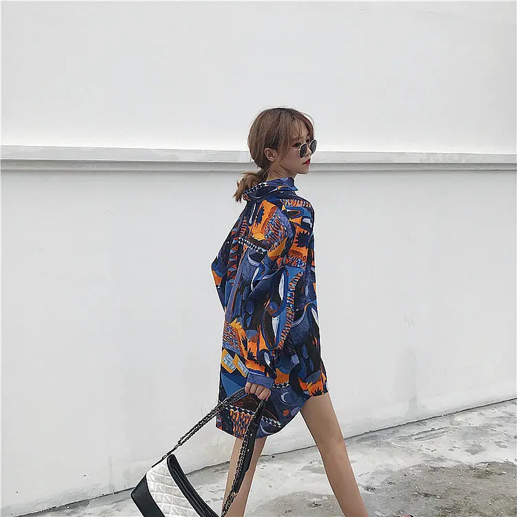 

HStar Harajuku Wild Shirt Female 2020 Spring New Loose Long-sleeved Women Blouses and Tops Casual Women Print Tops
