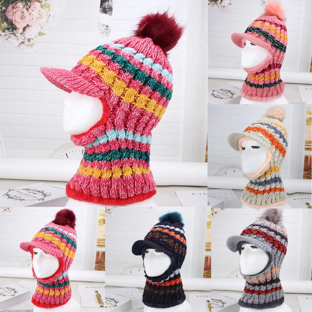 Модные женские шапки в стиле ретро зимние с меховыми помпонами утолщенные