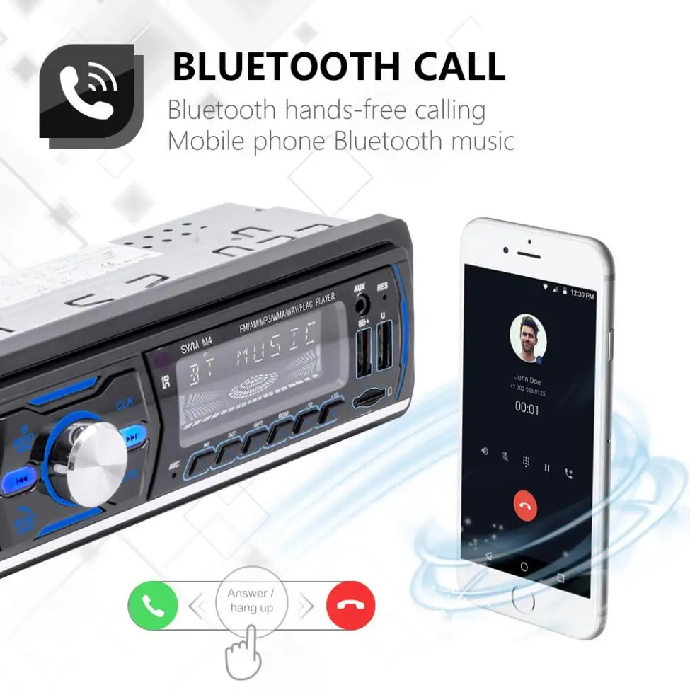 

4 x 60W 12V 1 Din Bluetooth In-Dash Car Radio Stereo MP3 Player USB AUX FM AM RDS DAB+ Radio Receiver Support TF Card U Disk