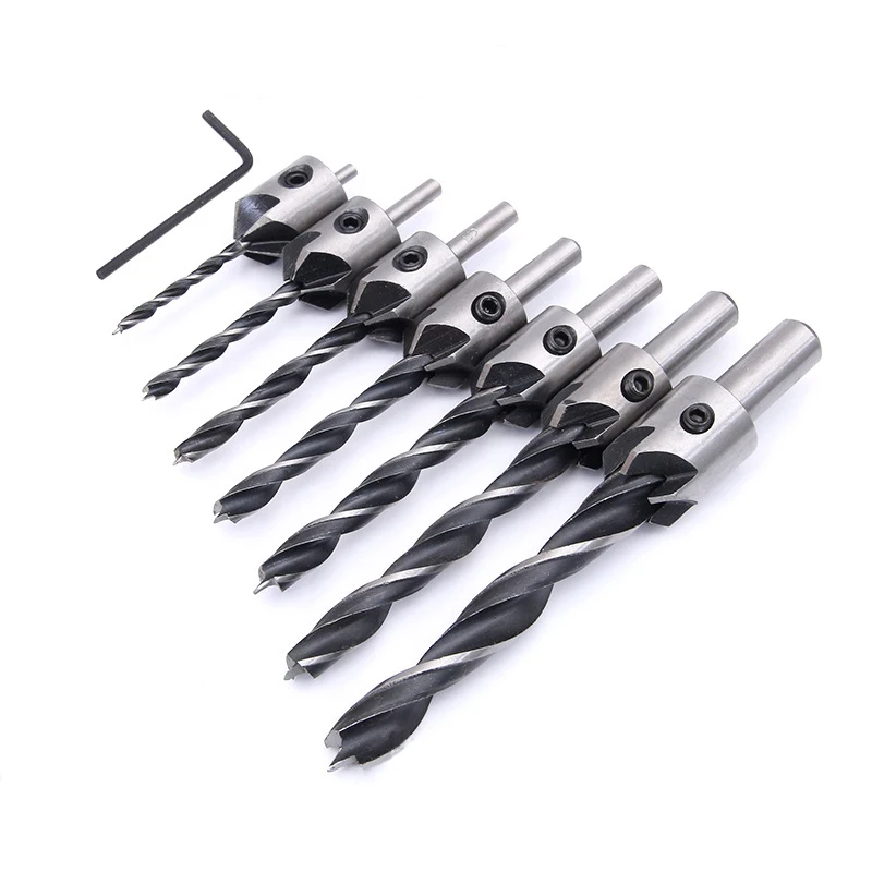 

3-10mm Countersink Drill Bit Flute Round Shank Adjustable Tapered Bits for Wood with Allen Wrench Woodworking Drilling Tool