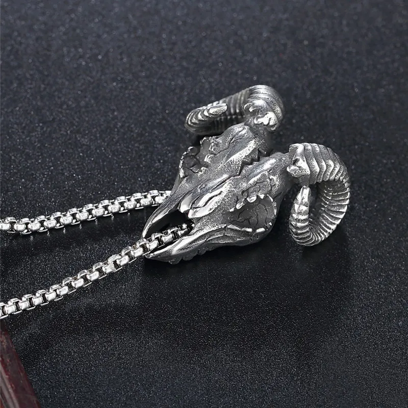 

2020new 316L stainless high quality viking Sheep head pendant necklacet for Men Amulet scandinavian fashion animal Jewelry