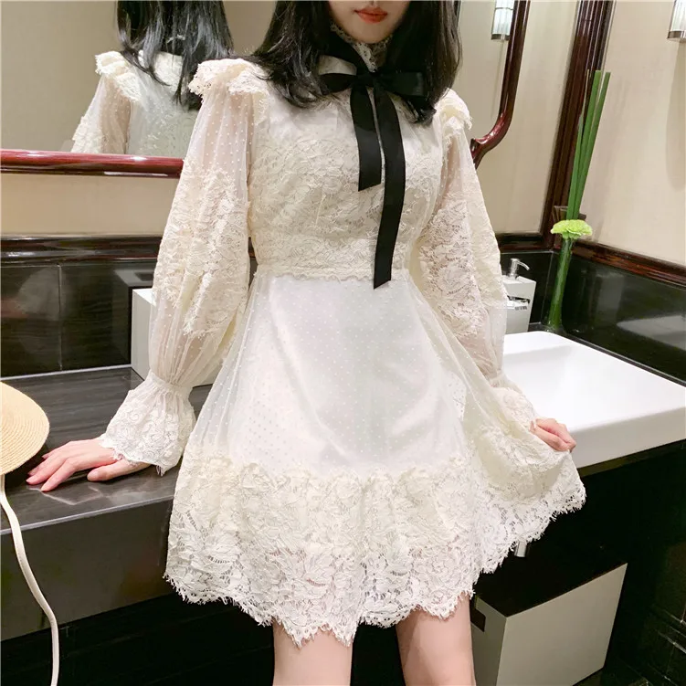 Женское кружевное платье с вышивкой DEAT летнее круглым воротником и