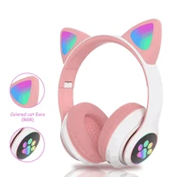 flash light cute cat ears wireless headphones with mic can control led kid girl stereo music helmet phone bluetooth headset gift