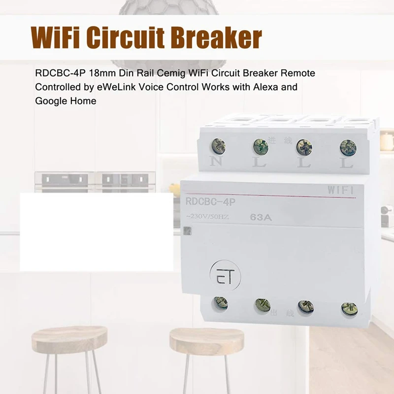 

RDCBC-4P Din Rail Cemig WiFi Circuit Breaker Remote Controlled By EWeLink Voice Control Compatible with Alexa and Google Home