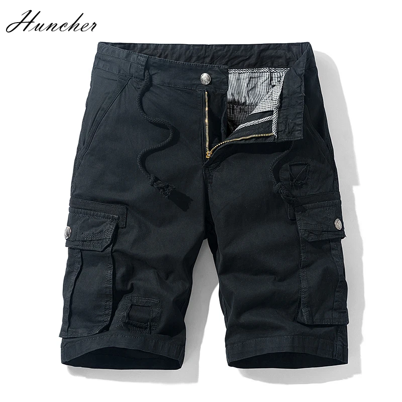 

Мужские летние однотонные шорты-карго Huncher 2021, военные короткие брюки, повседневные мужские джоггеры, черные шорты, модные женские