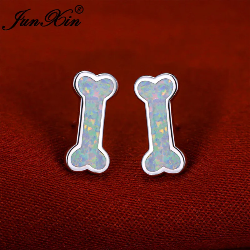 Женские серьги-гвоздики Mystic с белым огненным опалом в виде костей для женщин