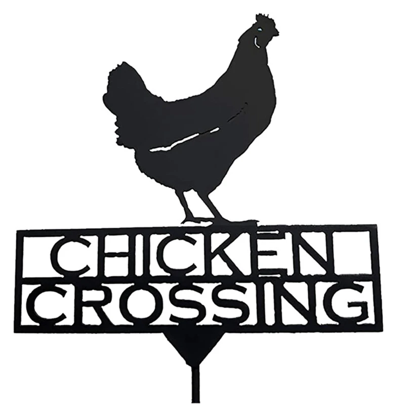 

2D Metal Chicken Crossing Yard Sign Decoration with Letters Hollow Animal Silhouette Art Stake for Garden Decoration Outdoor