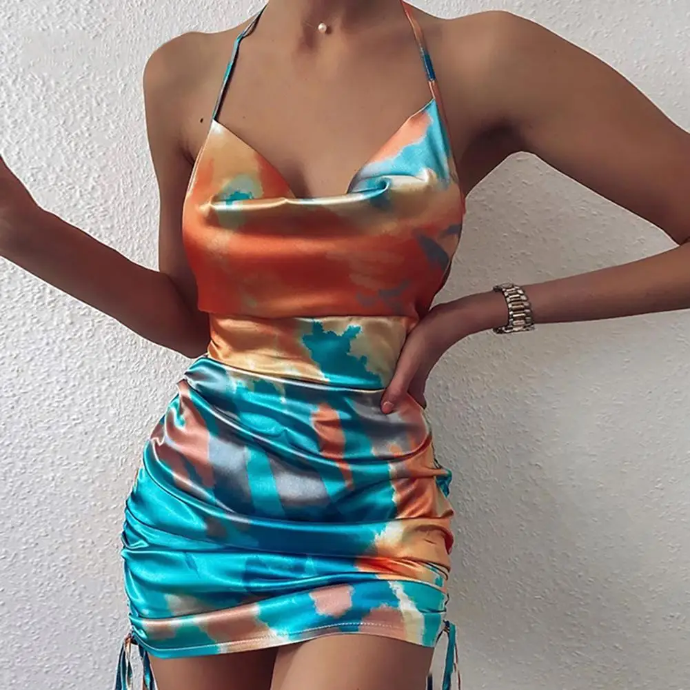 

Сексуальное женское облегающее платье без рукавов с завязками и рюшами