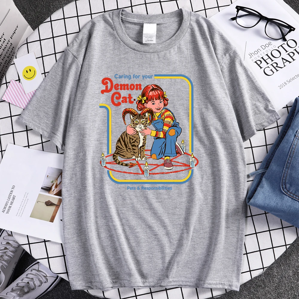 

Футболка мужская с принтом «твои Демон», уличная одежда в стиле Харадзюку, рубашка с короткими рукавами, большие размеры, домашняя одежда