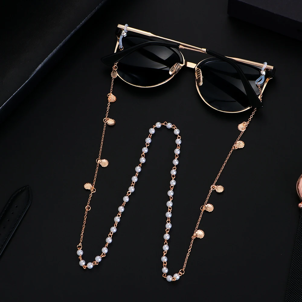 

70cm Starfish Shell Sunglasses Chains Pearls Rhinestones Eyeglass Cord Holder Lanyard Necklace Glasses Beaded Neck Strap Rope