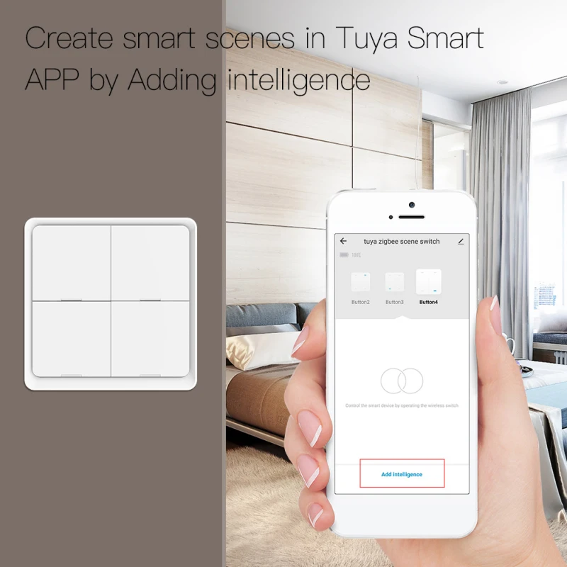 Умный выключатель Aubess Tuya Zigbee беспроводной переключатель с 4 клавишами