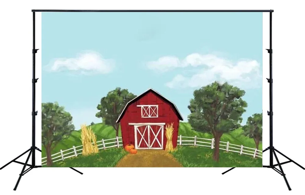 Декоративный фон для фотосъемки с изображением фермы дня рождения красной двери