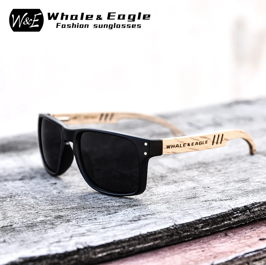 Sunglasses Men Wooden Zebra UV400 W&E Polarized Sunglasses Women Beech Blue Green Lens Handmade Fashionable Brand Cool
