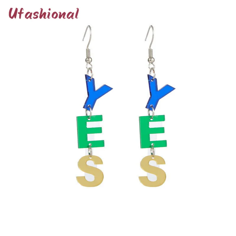 miss you yes no omg letter colorful dangle arcylic earrings big drop for women jewelry Brincos Acrylic Femme Earring | Украшения и