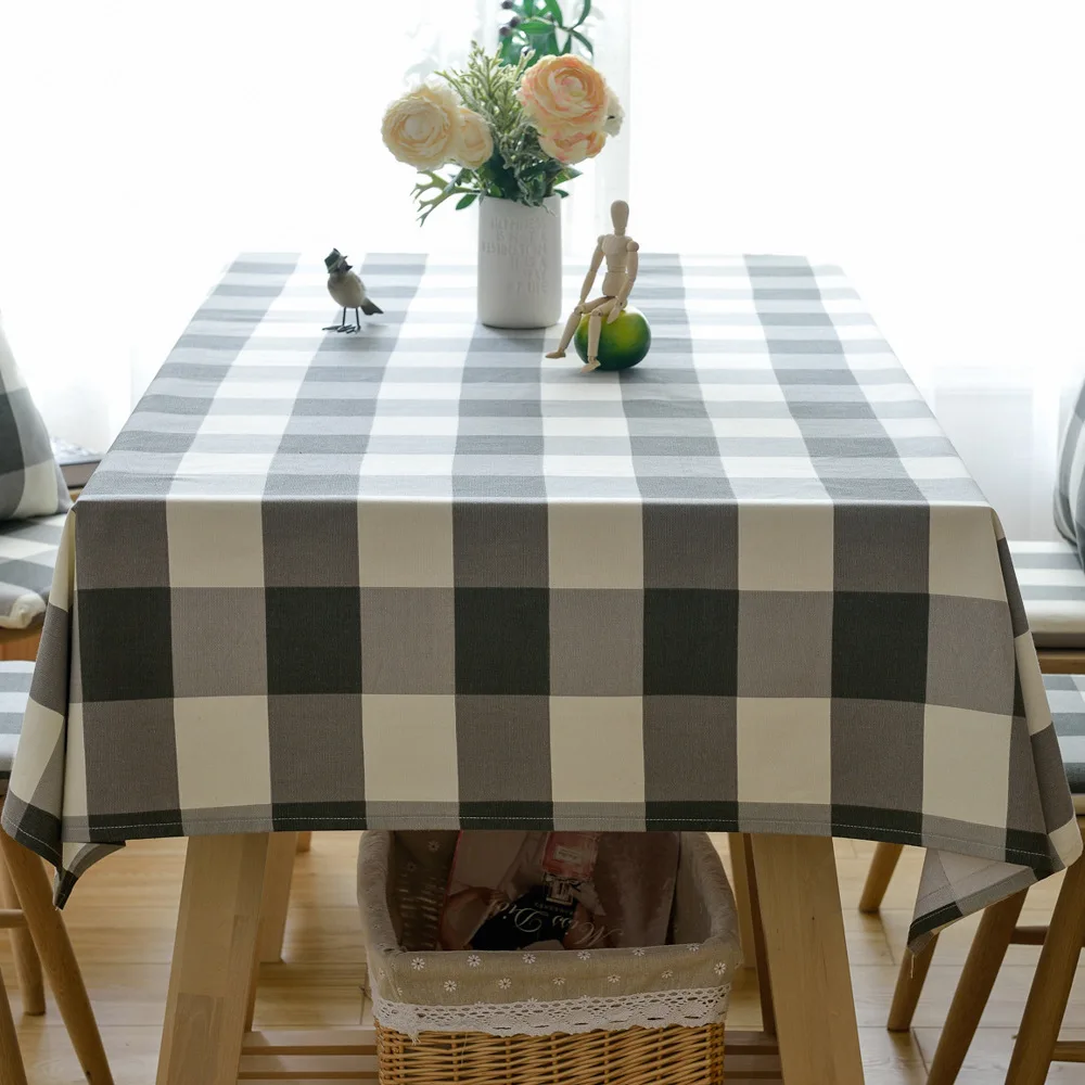 Клетчатая декоративная льняная скатерть водонепроницаемая маслостойкая