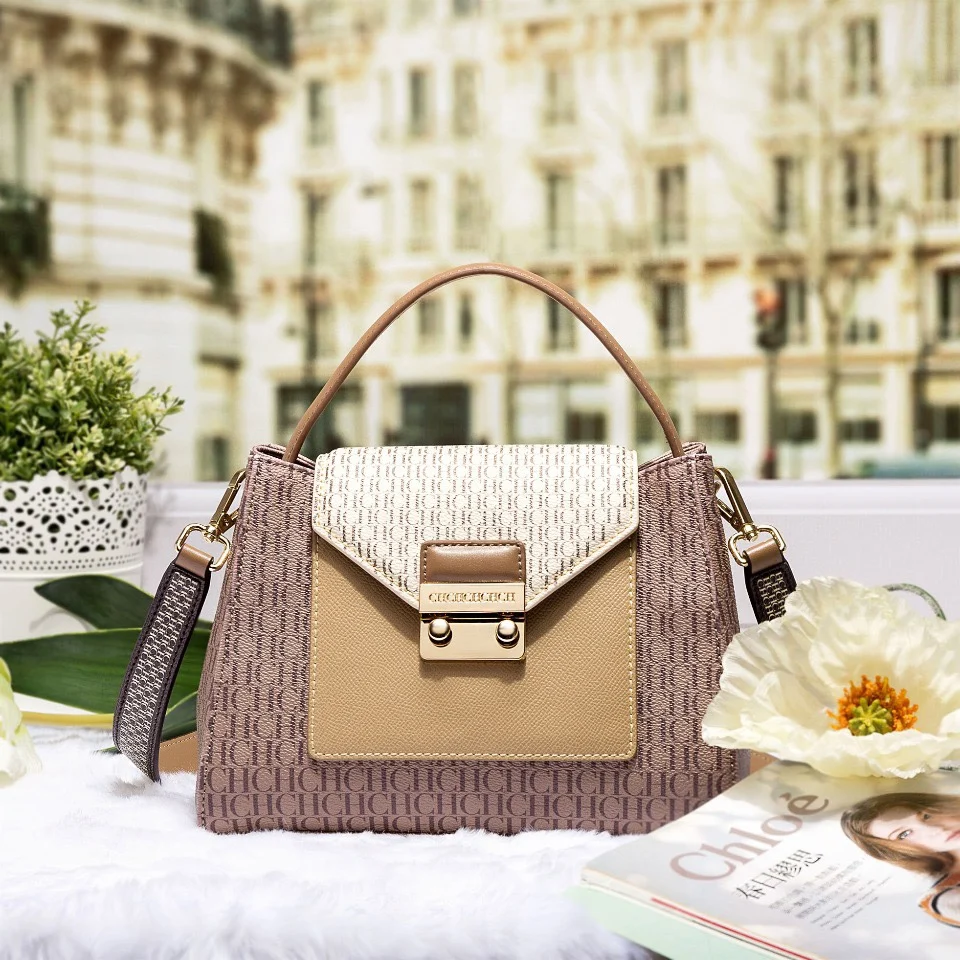

100% Genuine Leather Women Classic Pattern Trapeze Luxury Brand Designer Purses CH Letter Printed Single Shoulder Flap Bag Sac