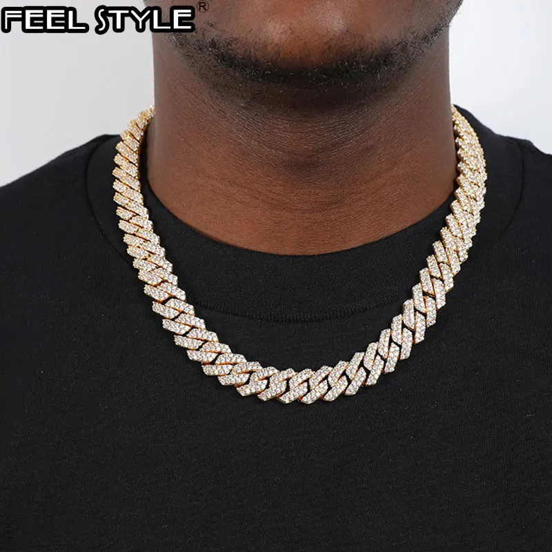 

Hip Hop 19MM 2 Row Heavy Cuban Prong Chain Bling Iced Out Box Buckle Copper Setting AAA+ Cubic Zirconia Chain For Men Jewelry