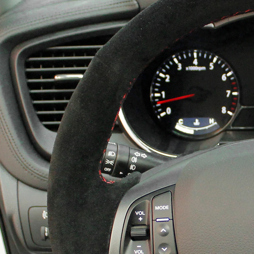 

LQTENLEO Black Suede Hand-stitched Wrap Anti-slip Car Steering Wheel Cover For Kia K5 Optima 2008 2009 2010 2011 2012 2013