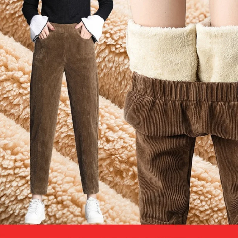 

Женские зимние кашемировые утепленные бархатные вельветовые брюки большого размера повседневные свободные шаровары