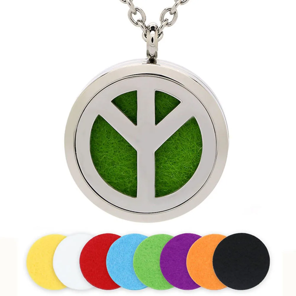 

BOFEE Essential Oil Diffuser Locket Necklace Pendant Peace Sign Aromatherapy Necklace Magnetic Stainless Steel Jewelry Gift 30MM