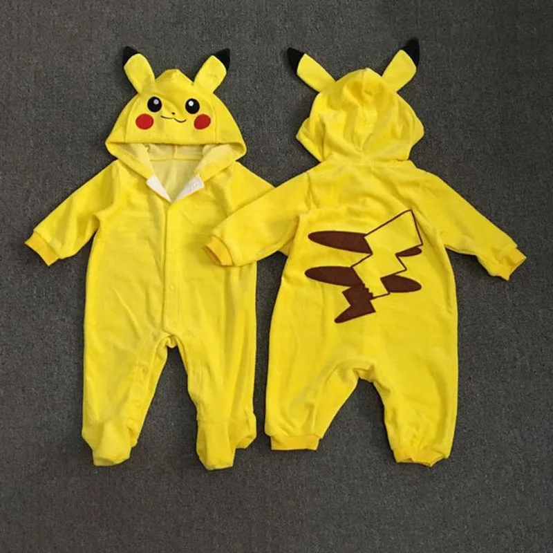 Желтый Милый Пикачу Детский костюм на Хэллоуин с капюшоном и ушками хлопковая