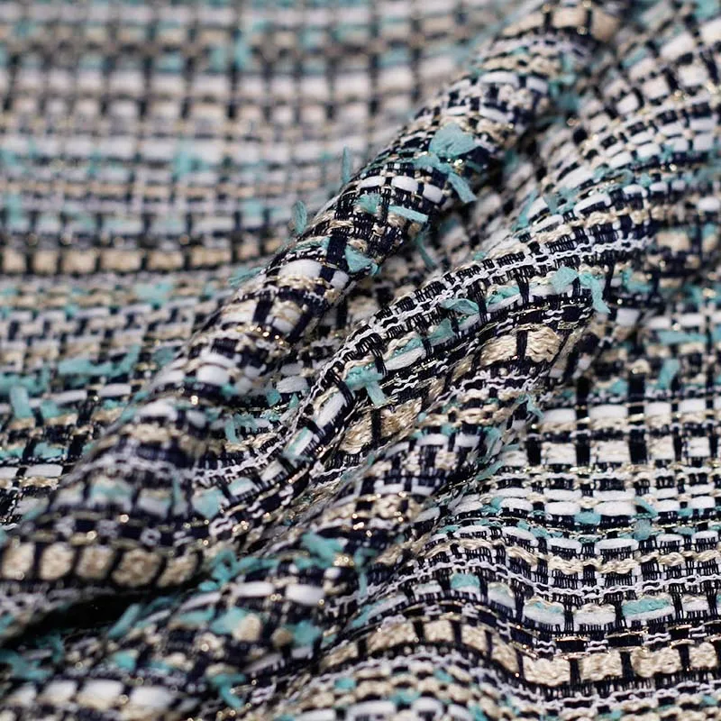 Pearlsilk зеленая белая шерстяная твидовая ткань Женская Осенняя Куртка Костюм