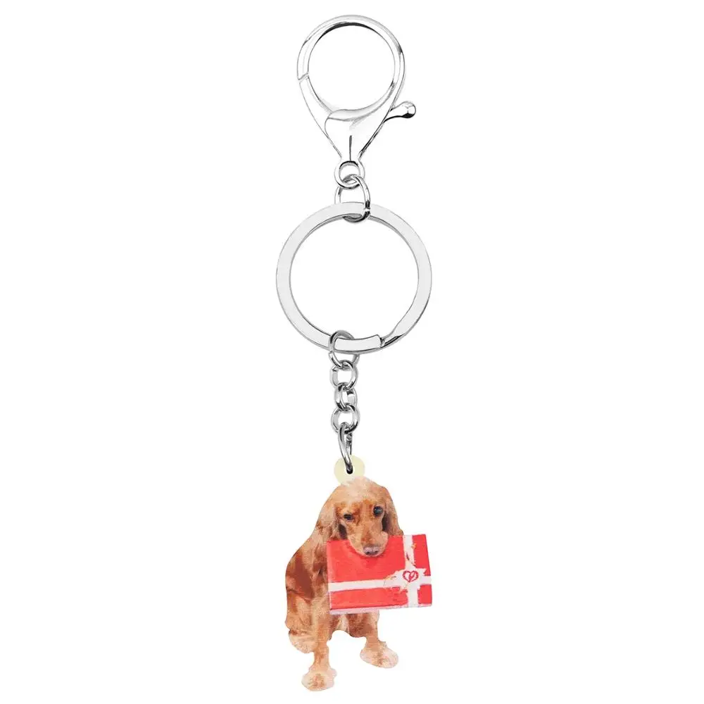 ARWA Acrylic Christmas Golden Retriever Dog Keychain Gift Box Bag Car Purse Animal Key Rings For Women Girls Accessories | Украшения и
