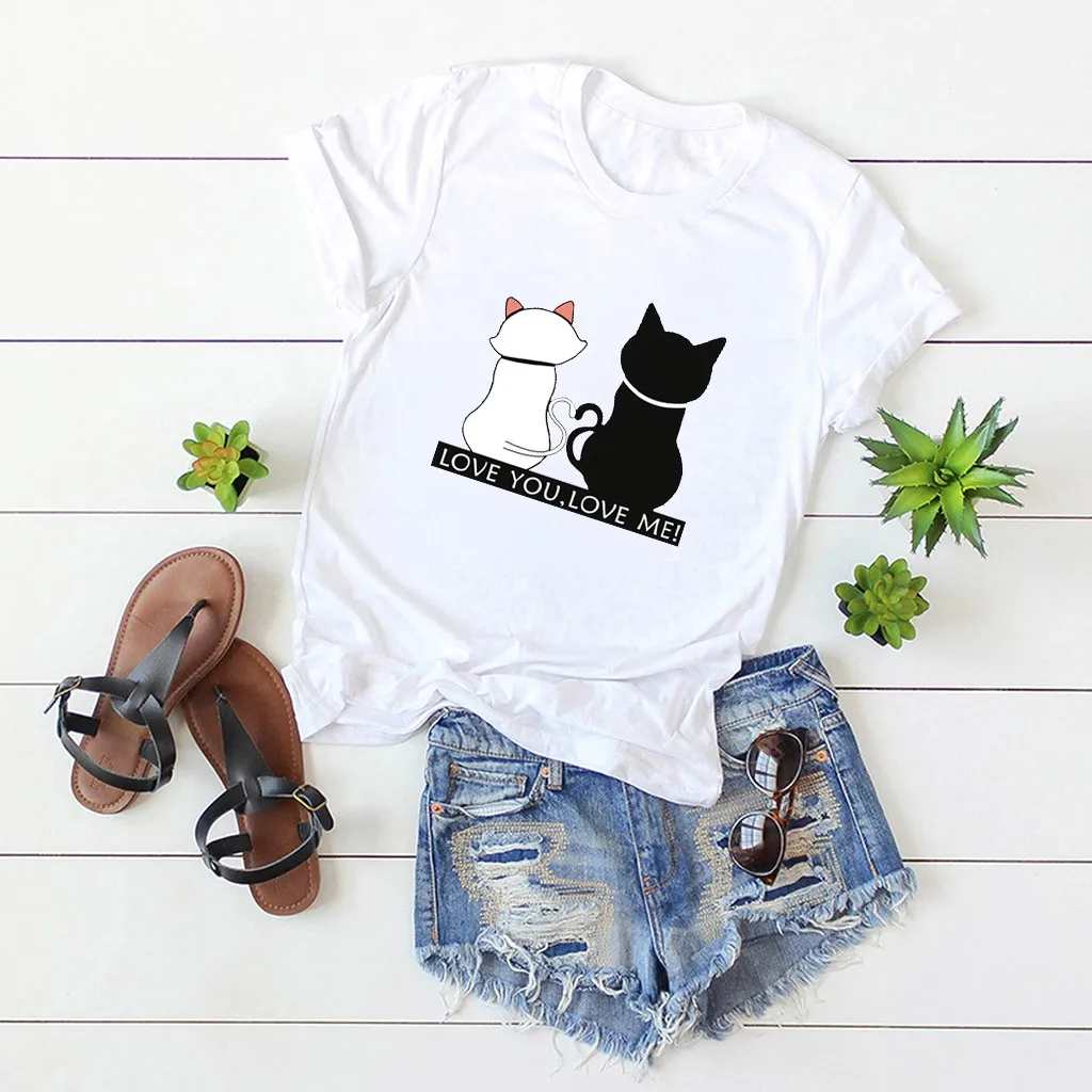 KANCOOLD Love You Me Повседневная футболка с круглым вырезом и коротким рукавом размера