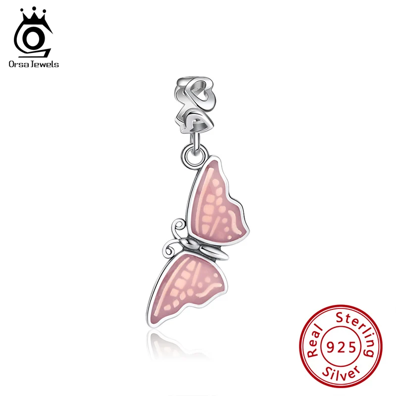 

Женские шармы-бабочки ORSA JEWELS, розовые эмалированные бусины из серебра 925 пробы, серебро 925 пробы, CB42