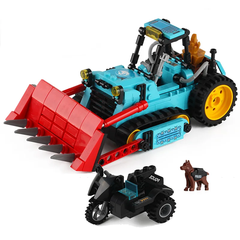 Просвечивающий строительный блок бульдозер с зубцами городской полиции 2