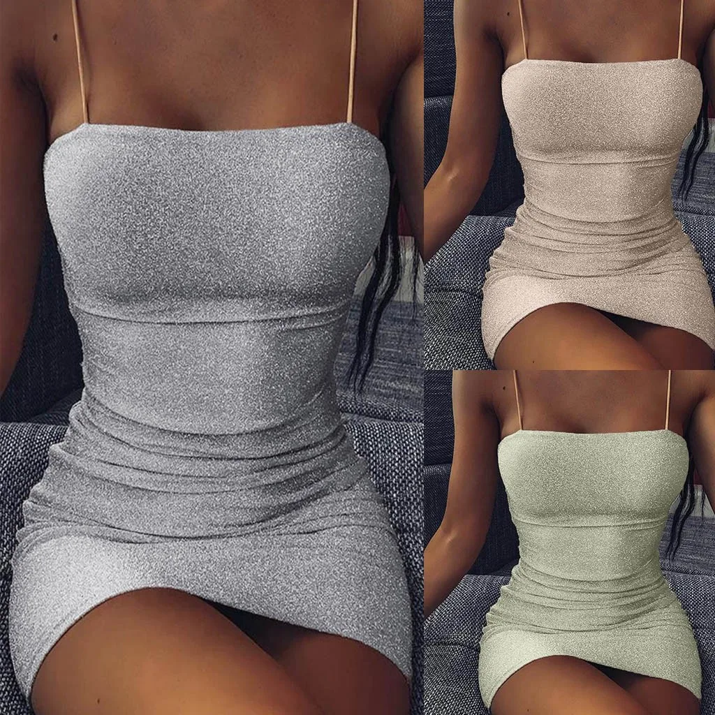 Новинка 2020 женские летние однотонные сексуальные мини платья с блестками