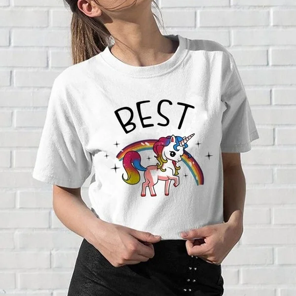 

Newest Best Friends T Shirt Women Harajuku Kawaii BFF T-shirt 90s Graphic Cartoon Tshirt Funny Fashion Top Tees Streetwea F