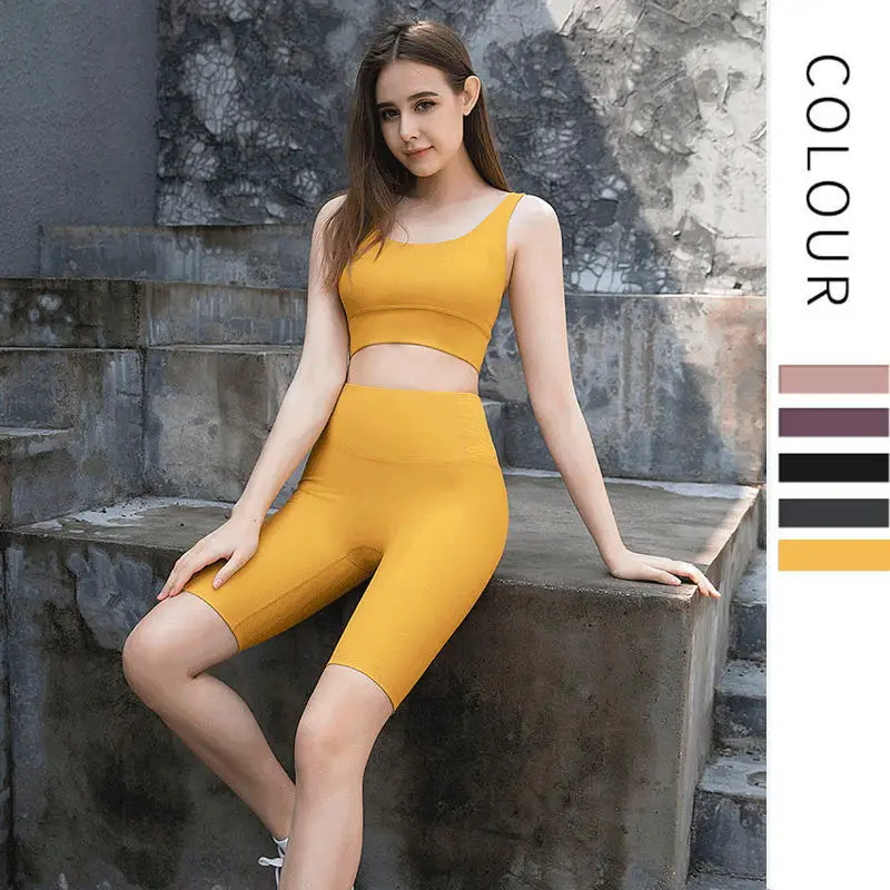 Новинка лета 2021 женский спортивный комплект для йоги костюм с леггинсами высокой