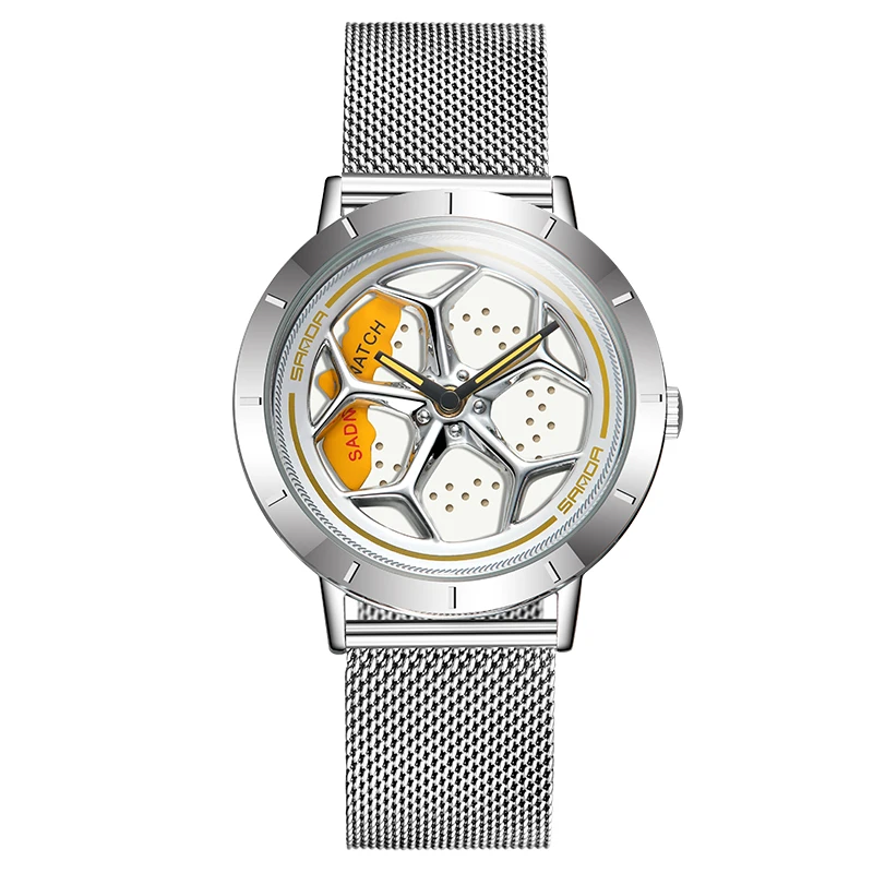 Silver SANDA, модные новые мужские часы, сталь, Милан, с сетчатым ремешком, кварцевые наручные часы, жизнь, водонепроницаемые, в форме колеса, с циферблатом, подарок, часы 1022 - Цвет: Silver