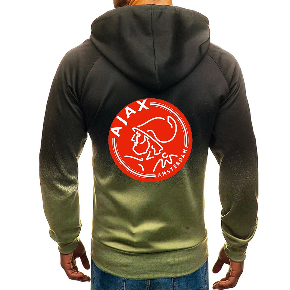 

New Spring Autumn AJAX Logo Men's Print Zipper Jackets Man Sweatshirts Casual Gradient Color Leisure Coats Tricolor Hoodies